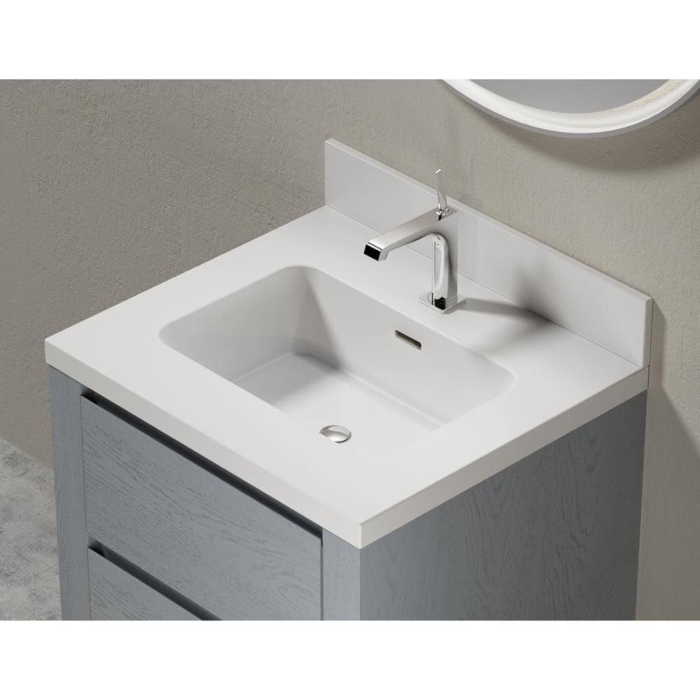 White Stone 25'' Single Bathroom Vanity Top with Sink