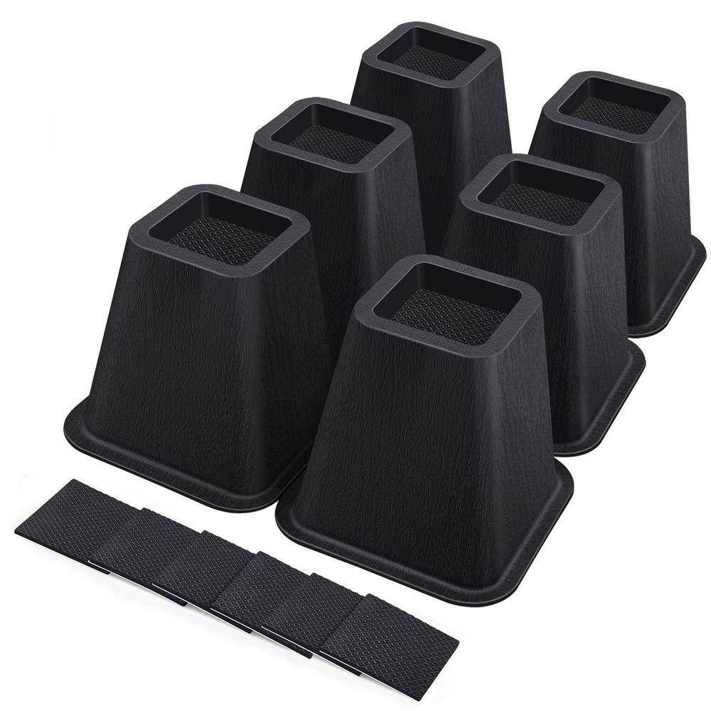 Bench Riser For Seating Angel Sar 6-Pack Black 6 in. Heavy Duty Bed Risers, Furniture Risers ...