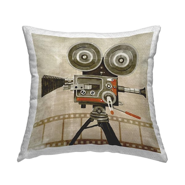 Antique Film Camera Vintage Movies Tan Square Outdoor Throw Pillow