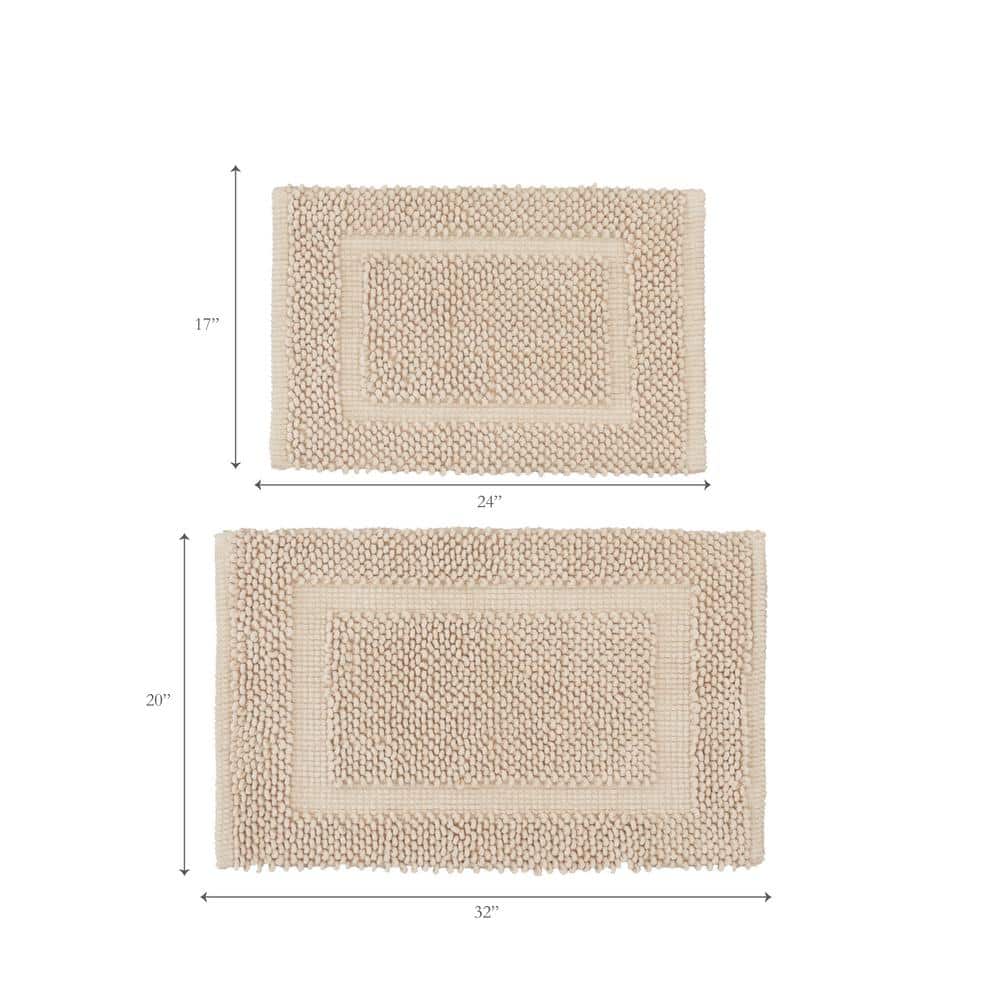 Ivory Cotton Chenille Non-Slip Bath Mat Set 20" x 32"