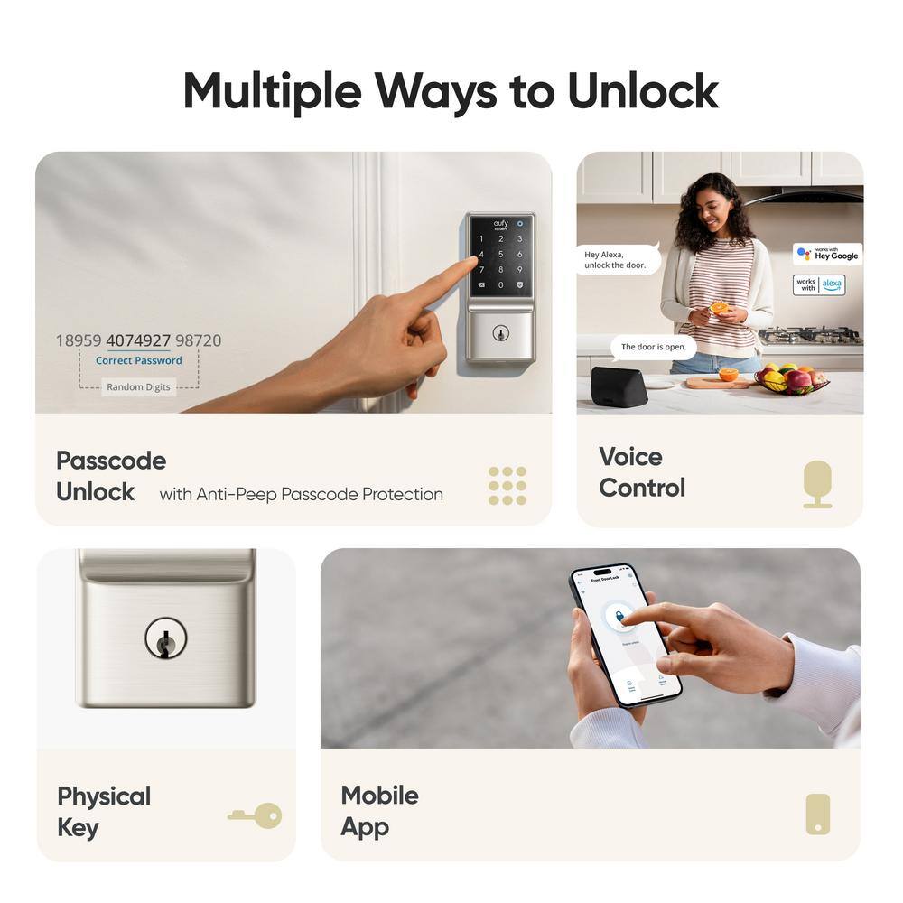 Satin Nickel Wi-Fi Smart Lock with Keypad and App Control