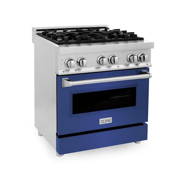 ZLINE Kitchen and Bath 30 in. 4 Burner Dual Fuel Range with Blue Matte Door in Stainless Steel