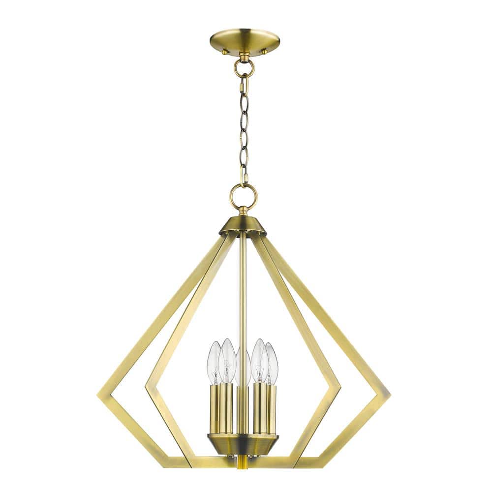 Antique Brass Crystal 5-Light Candelabra Chandelier