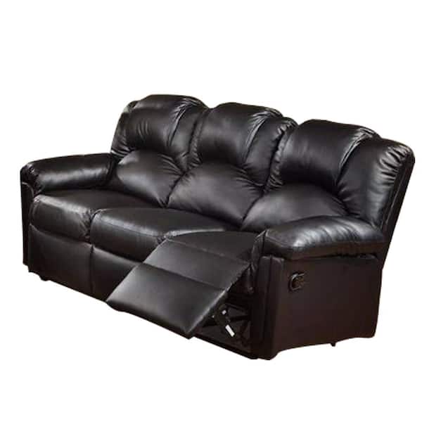 SIMPLE RELAX 80 in. Round Arm 3-Seater Reclining Sofa in Black