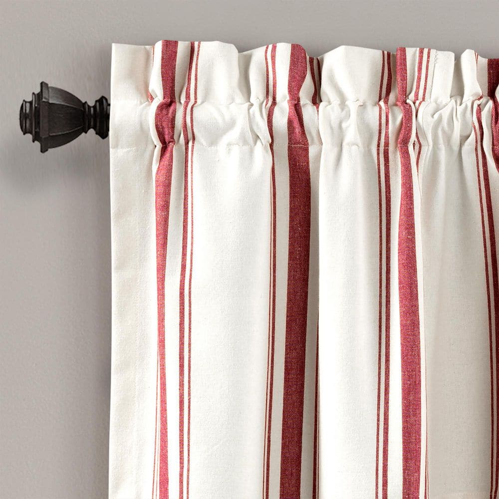 Red and White Striped Cotton Rod Pocket Window Valance