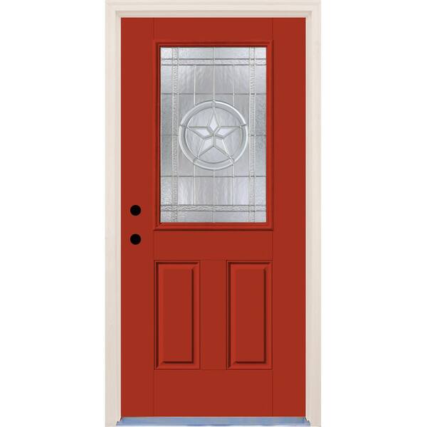 Builders Choice 36 in.x80 in. Right-Hand 1/2 Lite Texas Star Decorative Glass Engine Painted Fiberglass Prehung FrontDoor w/ Brickmould