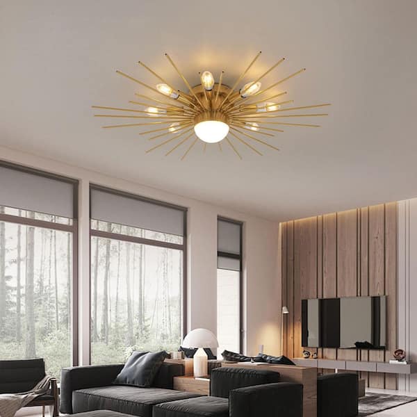 OUKANING 27.95 in. 8-Light Gold Modern Semi-Flush Mount