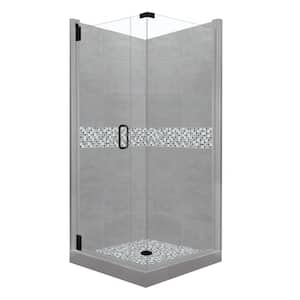 Del Mar Grand Hinged 36 in. x 36 in. x 80 in. Left-Hand Corner Shower Kit in Wet Cement and Black Pipe Hardware