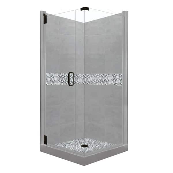 American Bath Factory Del Mar Grand Hinged 42 in. x 42 in. x 80 in. Left-Hand Corner Shower Kit in Wet Cement and Black Pipe Hardware
