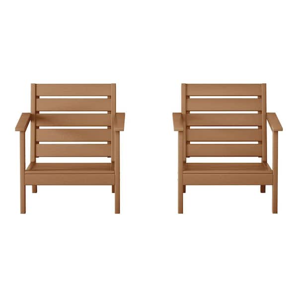 WESTIN OUTDOOR Birchwood Outdoor Patio Deep Seating HDPE Lounge Chairs with Arms (Set of 2) in Teak
