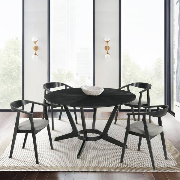 Armen Living Santana 5Piece Round Wood Top Charcoal/Blackl Dining Set
