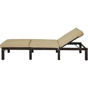 Adjustable Wicker Outdoor Chaise Lounge with Brown Cushions