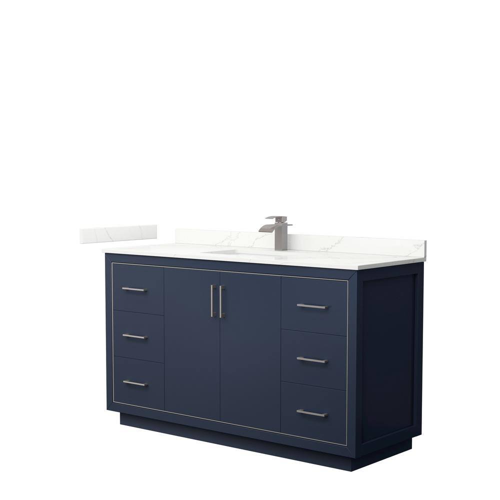 Wyndham Collection Icon 60 in. W x 22 in. D x 35 in. H Single Bath Vanity in Dark Blue with Giotto Qt. Top, Dark Blue with Brushed Nickel Trim -  840193366190