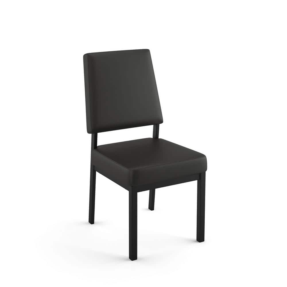 Charcoal Black Faux Leather Parsons Side Chair with Metal Frame