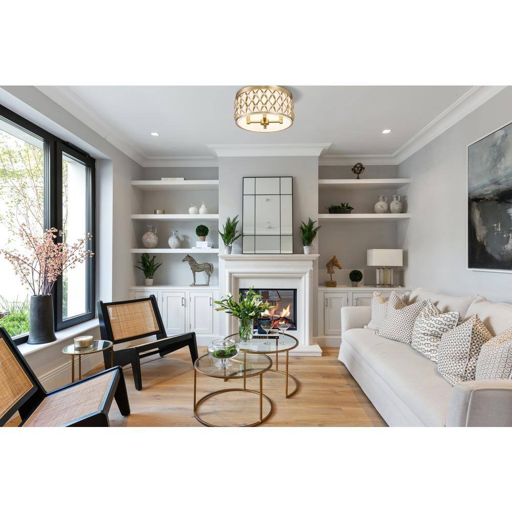 Modern Gold and Glass Drum Flush Mount Ceiling Light