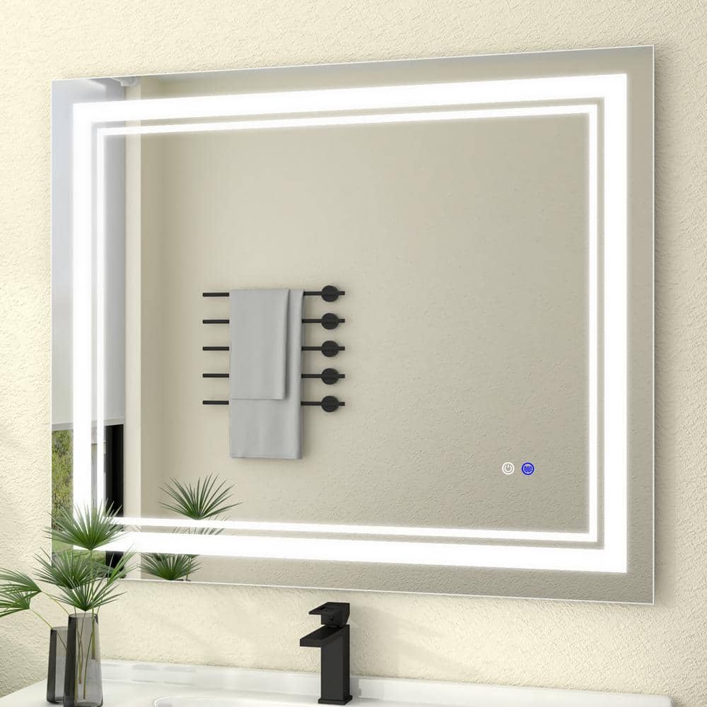 WOODSAM 32 in. W x 40 in. H Large Rectangular Frameless Anti-Fog LED Lighted  Wall Bathroom Vanity Mirror LMR-01-4032 The Home Depot