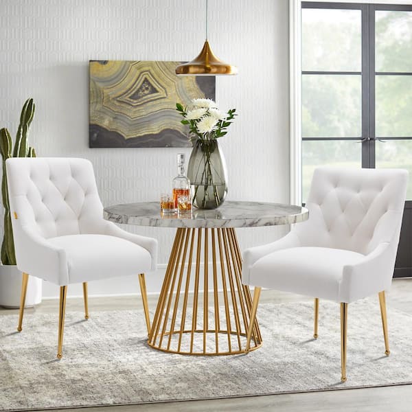 Upholstered dining discount chairs white legs