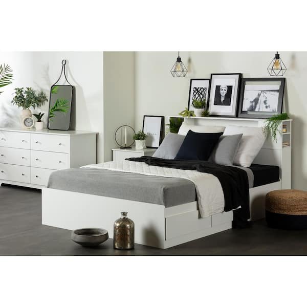 South S Vito Full Queen Size, White Single Bed With Bookcase Headboard