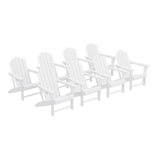 Aderson Set of 8 All Weather Fade Resistant Outdoor Patio HDPE Adirondack Chairs with Cup Holders in White