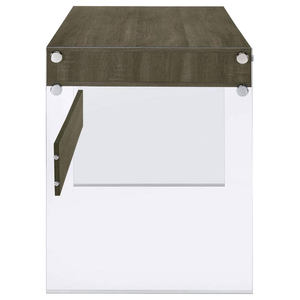Weathered Gray 2-Drawer Writing Desk with Glass Sides