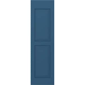 12 in. W x 52 in. H Americraft 2-Equal Raised Panel Exterior Real Wood Shutters Pair in Sojourn Blue