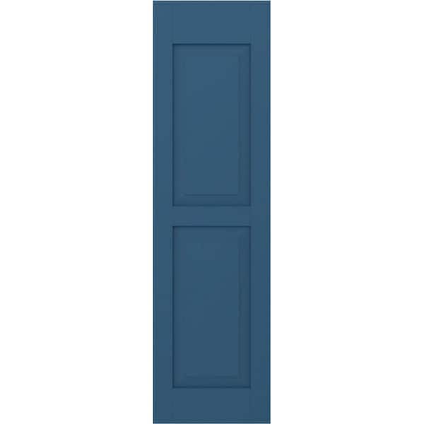 Ekena Millwork 12 in. W x 76 in. H Americraft 2-Equal Raised Panel Exterior Real Wood Shutters Pair in Sojourn Blue