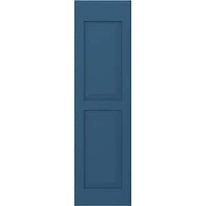 15 in. W x 54 in. H Americraft 2-Equal Raised Panel Exterior Real Wood Shutters Pair in Sojourn Blue