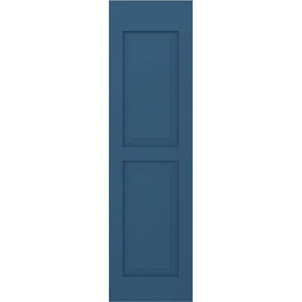 15 in. W x 59 in. H Americraft 2 Equal Raised Panel Exterior Real Wood Shutters Pair in Sojourn Blue