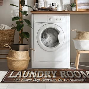 Laundry Collection Non-Slip Rubberback 2x5 Laundry Room Runner Rug, 20 in. x 59 in., Brown