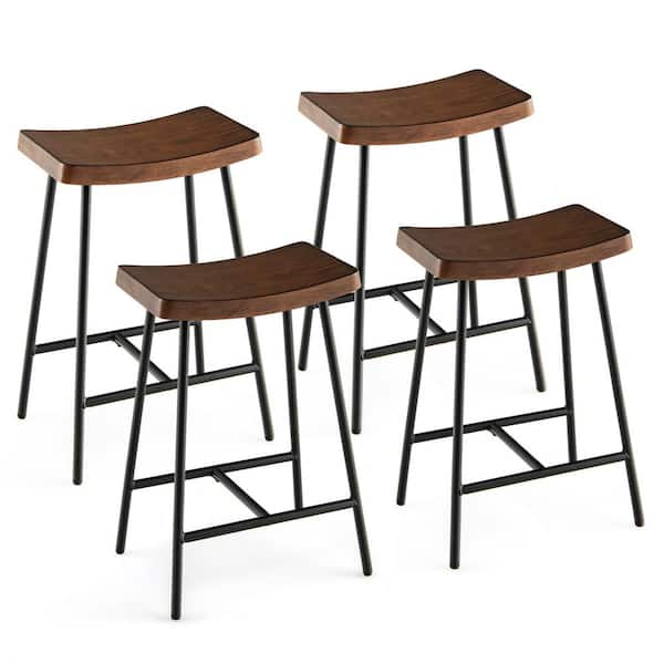 Gymax 4PCS 25 in. Industrial Bar Stools Saddle Backless Counter Height Chairs