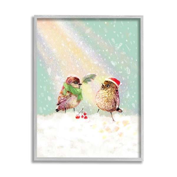 Stupell Industries Holiday Birds Snowy Rainbow by Verbrugge Watercolor 1-Piece Framed Graphic Print Animal Poster Art Print 20 in. x 16 in.