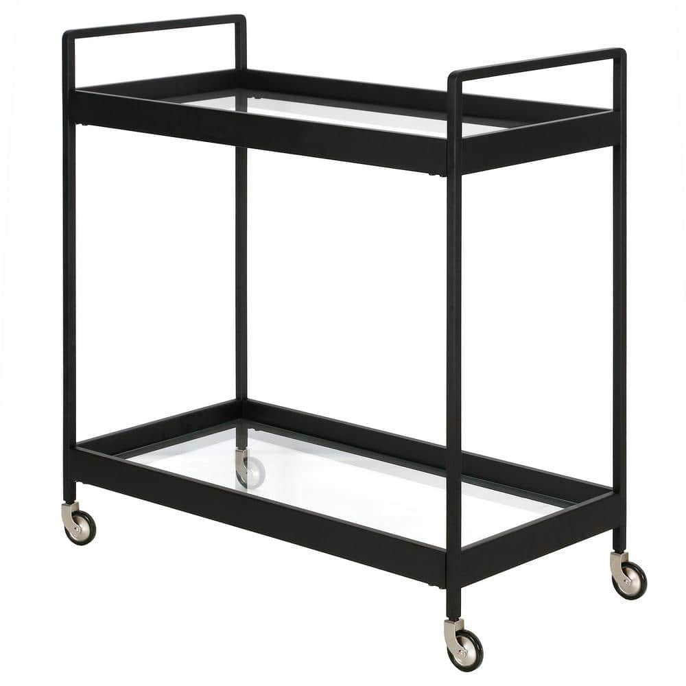 Evelyn & Zoe Contemporary Blackened Bronze Bar Cart with Tempered Glass Shelves