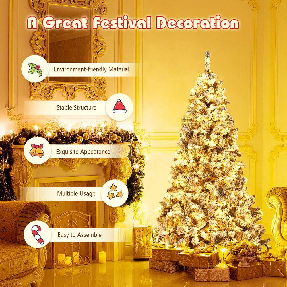 6FT Snow Flocked Pre-Lit Pine Christmas Tree with LED Lights