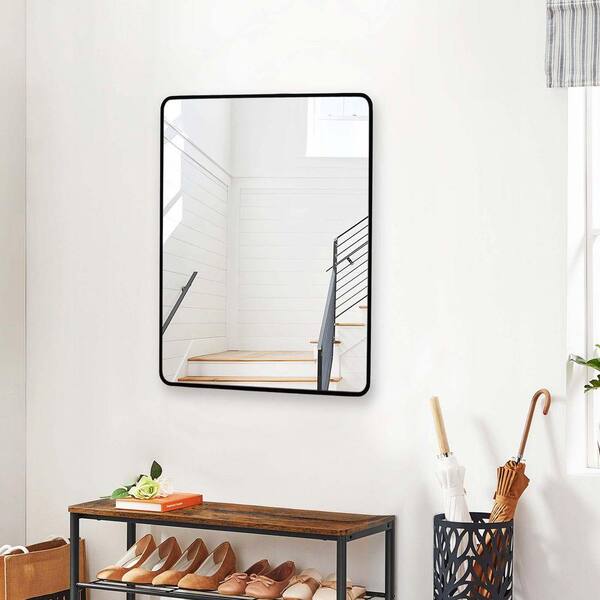 TUKTUK 24 in. W x 32 in. H Matte Black Brushed Framed Deco Mirro