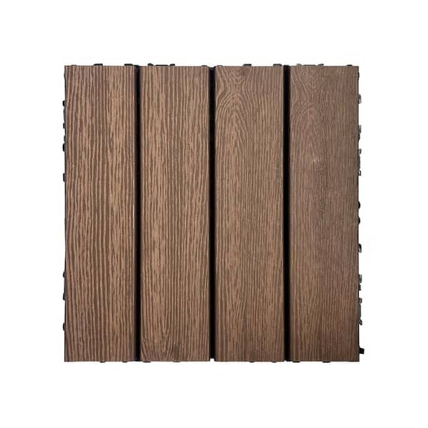 Tenleaf 12 in. Light Coffee Square Wood Plastic Composite Interlocking Flooring Tiles Pack of 20 Tiles