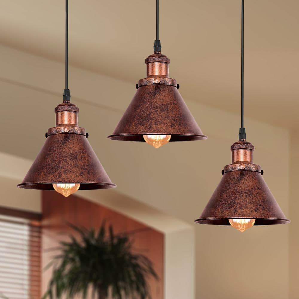 HUOKU Barn 1-Light Antique Copper Cone Mini Pendant Light with