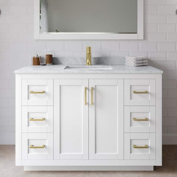 Wyndham Collection Miranda 48 in. W Single Bath Vanity in White with Marble Vanity Top in White Carrara with White Basin