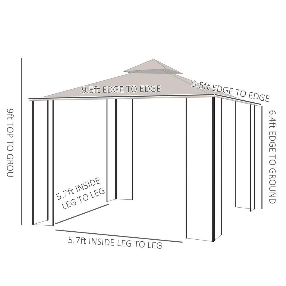 Beige 10' x 10' Steel Frame Patio Gazebo with Mesh Netting
