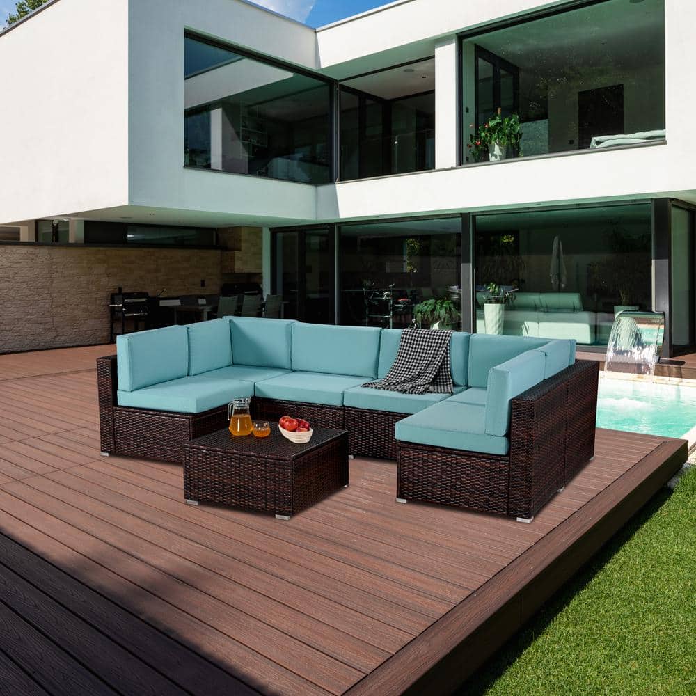 Cesicia 7Piece Brown Wicker Rattan Outdoor Patio Conversation