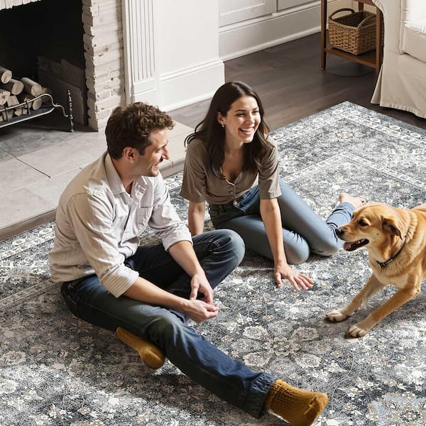 Gray 8 ft. x 10 ft. Washable Non-Slip Tear-Resistant Soft Carpet Pet & Child Friendly for Bedroom Office Area Rug