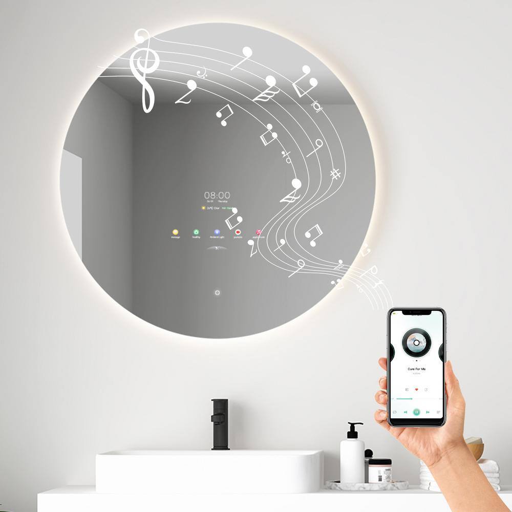BWE 27.5 in. W x 27.5 in. H Round Frameless LED Smart Wall Mount ...