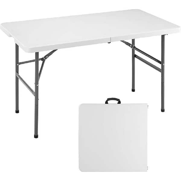 48.03 in. Black Rectangle Steel Picnic Tables Seats 4-People Without Umbrella Hole, 4 ft. Folding Table