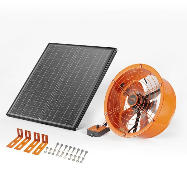 Gable Mount Fan,14 In. Solar Power Attic Exhaust Fan with Adjustable Thermostat & Outer Mesh, Quiet Ventilation for Roof