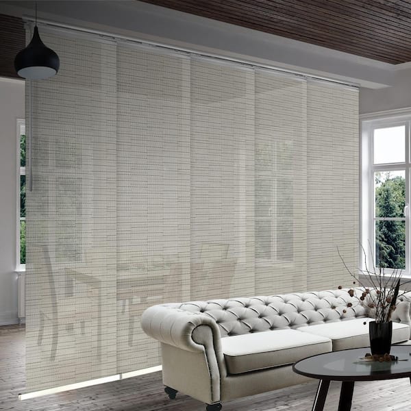 EMOH Ornate Ash 58 in.- 110 in. W x 116 in. L Adjustable 5-Panel Satin Nickel Single Rail Panel Track with 23.5 in. Slates