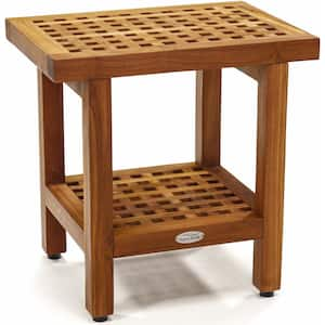 Original 18 in. x 12 in. Grate Freestanding Teak Shower Bench with Shelf