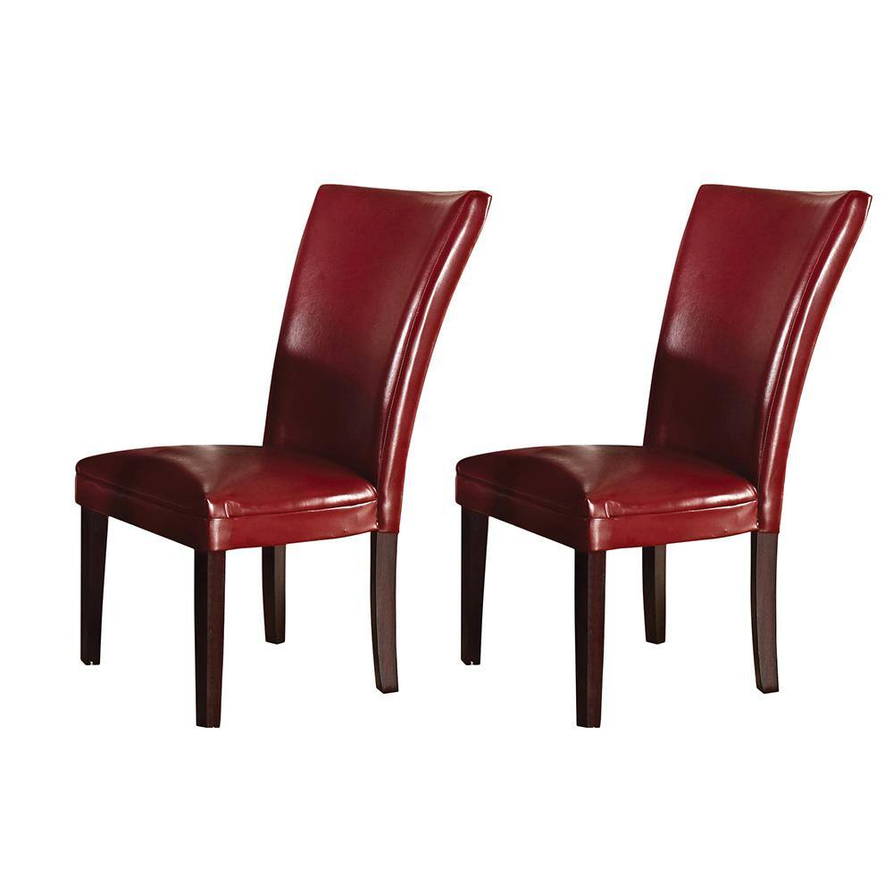 Red Leather Upholstered Parsons Side Chair with Dark Oak Legs