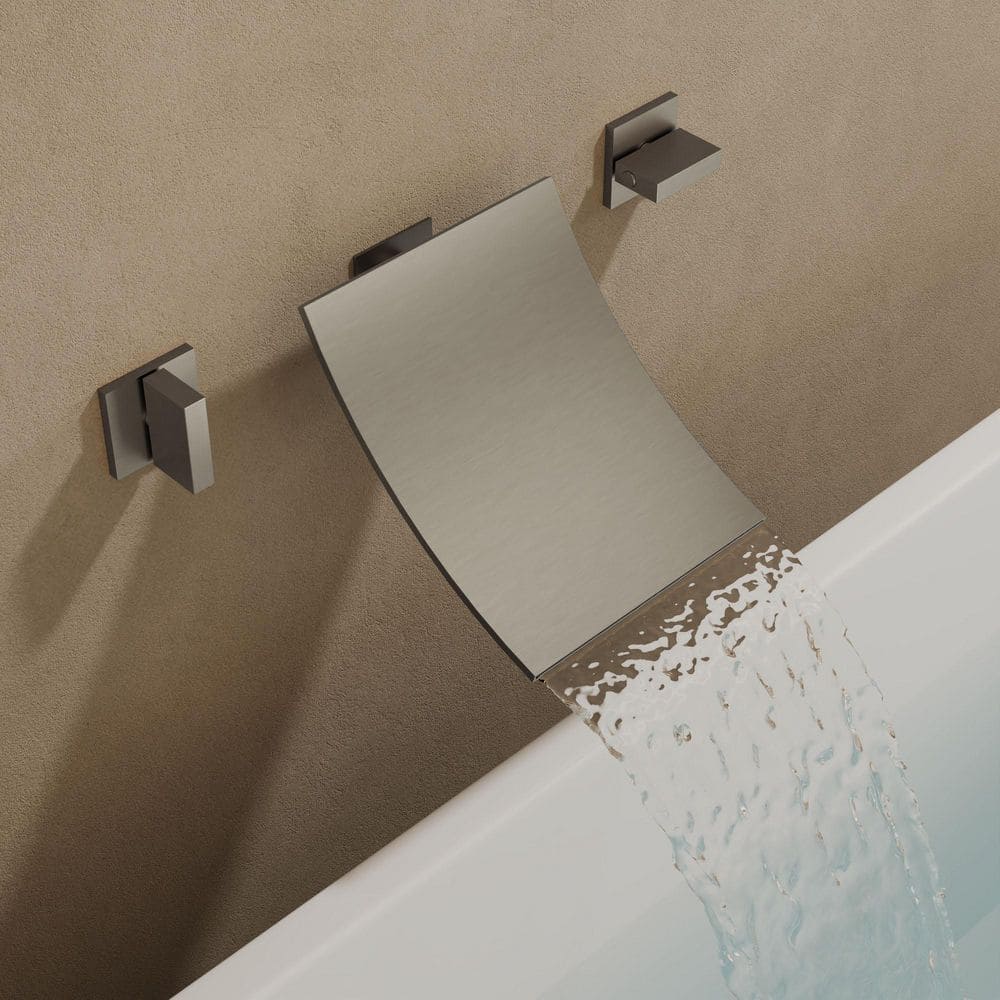 GRANDJOY Wide Waterfall Double Handle 6 in. Wall-Mounted 1-Spray Tub ...