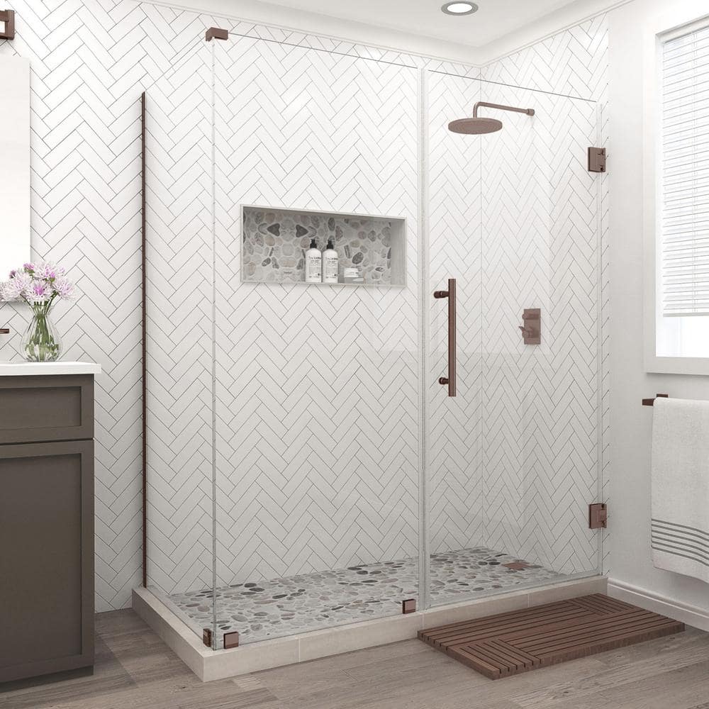 Bromley 68.25 in. - 69.25 in. x 36.375 in. x 72 in. Frameless Corner Hinged Shower Door in Bronze price history on PriceWatchPro