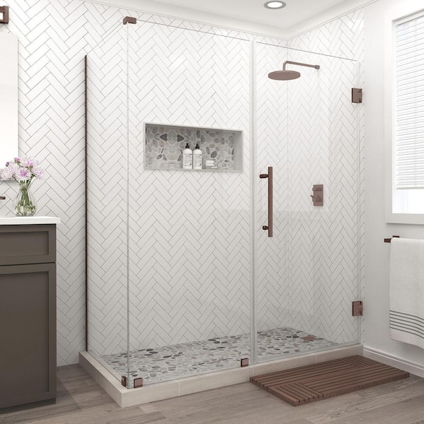 Bromley 68.25 in. - 69.25 in. x 36.375 in. x 72 in. Frameless Corner Hinged Shower Door in Bronze