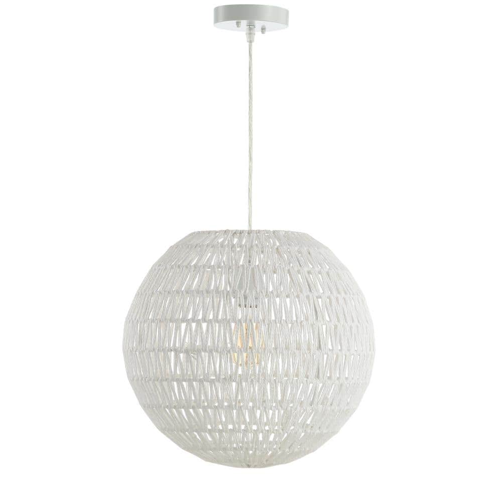 White Woven Rattan Orb LED Pendant Light